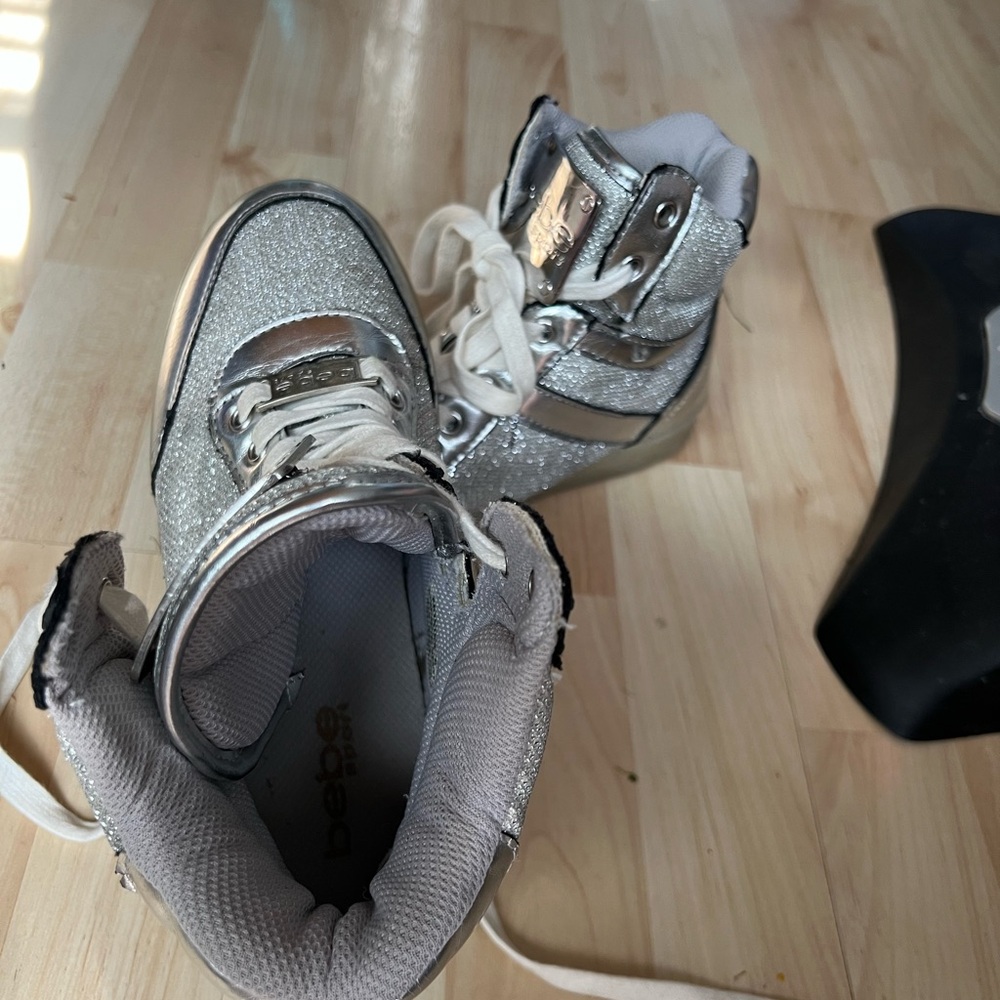 Bebe Metallic Silver High-Top Sneakers - Picture 3 of 10